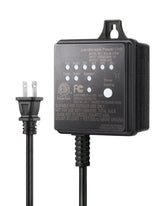 DEWENWILS 30W outdoor transformer with timer and photocell mounted on wall for automatic dusk lighting.