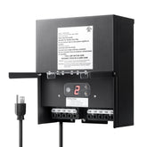 DEWENWILS 600W outdoor transformer with dusk-to-dawn sensor for automatic landscape lighting.