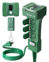 DEWENWILS outdoor power stake timer front view showing six outlets for convenient landscape lighting.