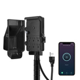 DEWENWILS WiFi yard stake with six outlets for remote outdoor lighting control.