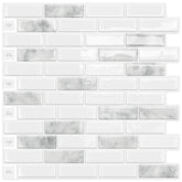 DEWOO kitchen backsplash with peel-and-stick grey marble tiles for a quick stylish wall update.