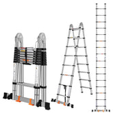 DEZEX telescoping ladder extended to 16.5 feet for indoor and outdoor reach