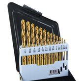 DF DUALFERV cobalt left-hand drill bits in a storage case for quick access.