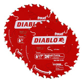 Diablo D0624A 24T ATB blade close-up showing thin kerf and Perma-Shield protection for clean cuts.