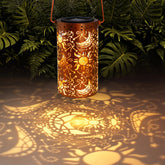 DIBIEECN Solar Lantern on porch casting a warm garden glow.