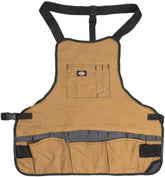 Dickies 16-pocket workshop bib apron in canvas, front view highlighting tool-ready pockets
