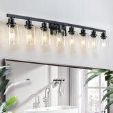 DIKAIDA 8 light vanity over mirror in matte black enhances bathroom ambiance