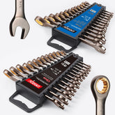 DISEN 26-piece ratcheting wrenches showing 90-tooth precision for tight spaces.