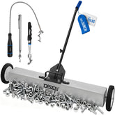 DISEN 36-inch magnetic sweeper on a workshop floor lifting nails and screws effortlessly.