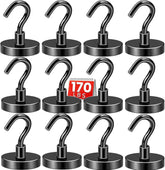 DIYMAG black magnetic hook provides a strong 170 lb hold on metal surfaces for secure hanging.