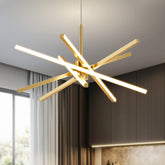 Dniwmdd modern sputnik chandelier in gold; close-up of staggered acrylic shades for elegant ambiance