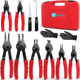 Doaho 10-piece snap ring pliers set in action for internal and external rings