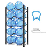 Doerpuz 5Gallon water jug holder front view, stable rack for up to 10 bottles in busy kitchens.