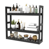 Domax bamboo bathroom shelf 3-tier wall mount stores towels and toiletries efficiently.