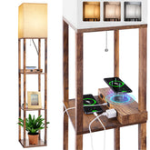 Dott Arts floor lamp with shelves and wireless charging keeps devices powered while you read