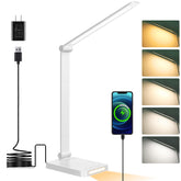 Dott Arts LED desk lamp front view with USB ports for easy charging.