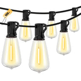 Doukedge 100FT LED outdoor string lights bulbs closeup showing warm ambient glow