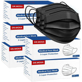 DR.MOXA black 3-ply disposable mask with a 500-pack for daily wear.