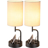Dreamholder table lamp with USB ports and outlet for easy bedside charging.