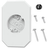 Dremica mounting kit with built-in box shown on vinyl siding for easy installation.