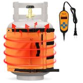 Dreyoo orange propane tank heater blanket on a cylinder for outdoor warmth.