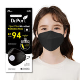 Dr.Puri KF94 face mask 20-pack in black focused on everyday wear comfort.
