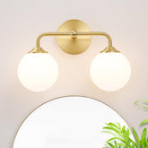 DSMJFU Modern Gold vanity light with milky glass shade creates a warm bathroom glow.