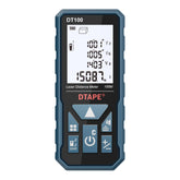 DTAPE laser measure front view highlights 330 ft range for room measurements.