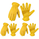 DULFINE cowhide leather work gloves on hand with abrasion resistance