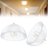 Dunkive clip-on lamp shade closeup shows soft, even light with acrylic dome