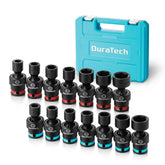 Duratech 3/8-inch swivel socket set in case for organized storage.