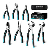 DURATECH seven-piece pliers set with roll-up pouch for organized storage and transport.