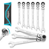DURATECH 9-piece flex-head ratcheting wrench set with versatile reach for tight spaces.