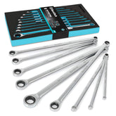 DURATECH extra-long ratcheting wrench set with EVA foam organizer for easy storage.