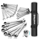DURATECH flex-head ratcheting wrench set in roll-up pouch for portable organization