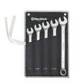 DURATECH long-pattern wrench set with rolled pouch for easy transport and storage.