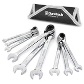 DURATECH reversible ratcheting wrench set in action with 1/4 to 3/4 inch openings for fast fixes