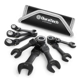 DURATECH stubby flex-head wrench set with rolling pouch for easy transport