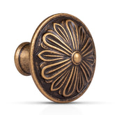 DWYL & LWYD antique brass knob close-up showing solid zinc alloy and vintage finish