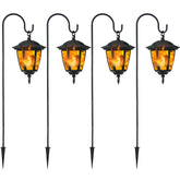 Dynaming solar flame lantern hanging lights create warm garden ambiance.