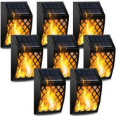 Dynaming Solar Flame Wall Light 8-pack, front view, ideal for porch lighting.