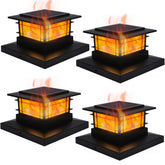 Dynaming solar post cap light flickering flame on a fence post for ambient evenings.