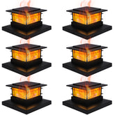 Dynaming solar post cap lights with flame close-up showing warm glow