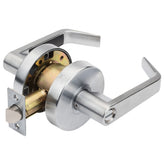 Dynasty Hardware AUG-30-26D lever close-up, durable satin chrome for high-traffic areas.