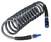 EADUTY heavy-duty polyurethane recoil hose coiled for easy storage and flexible reach.