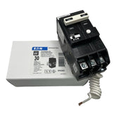 Eaton BRN230GF GFCI breaker front view with robust ground fault protection.