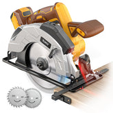 Ecarke cordless circular saw front view showing portable power for on-site cuts.