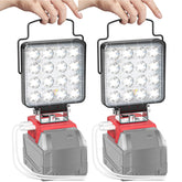 Ecarke LED work light front view shows Milwaukee 18V compatibility for cordless projects.