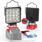 Ecarke LED work light demonstrates Milwaukee 18V compatibility for versatile garage tasks.