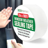 ecohomes window sealing tape roll close-up showing clear, durable draft protection for windows.